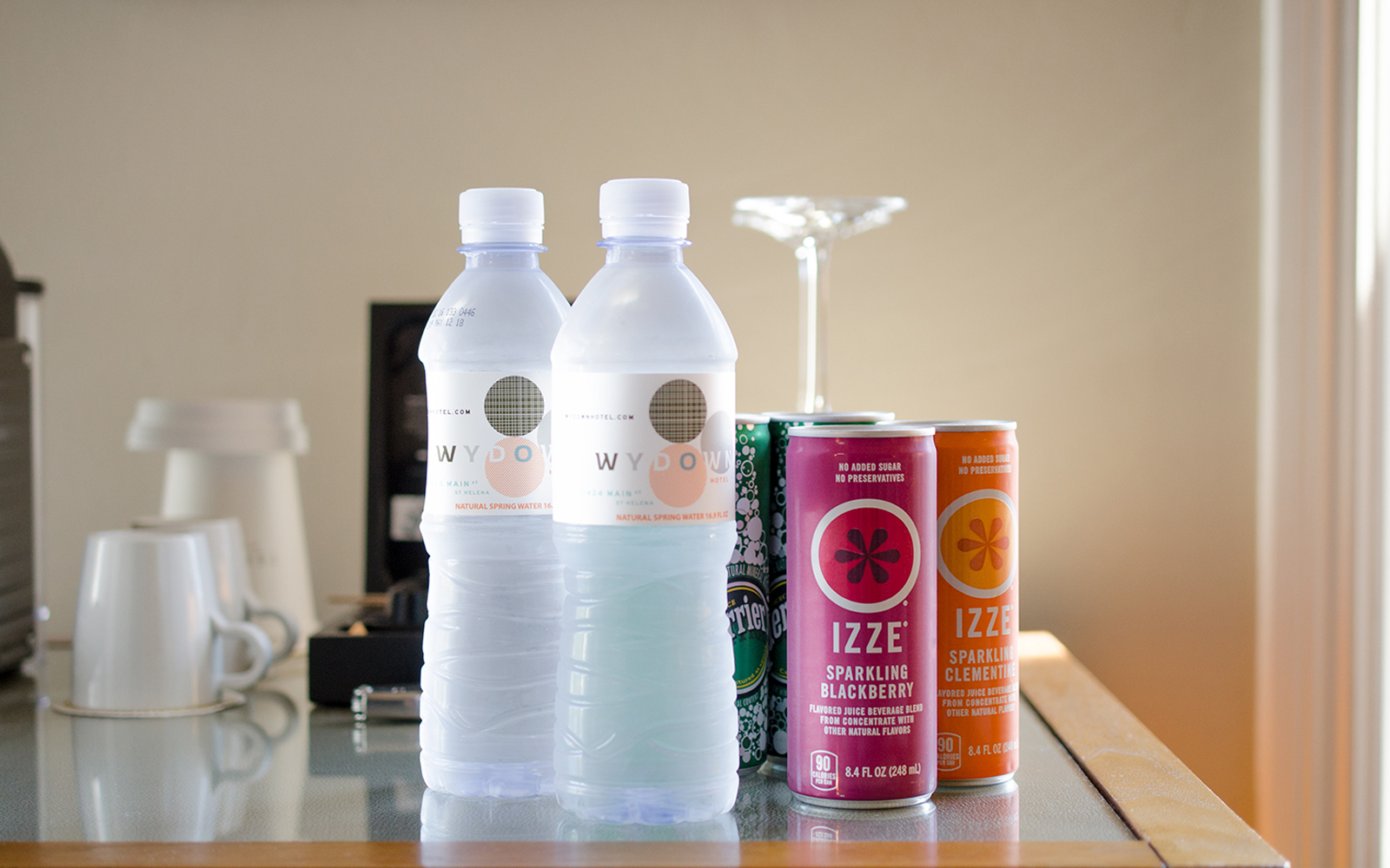 photo of Wydown Hotel bottles of water and beverages